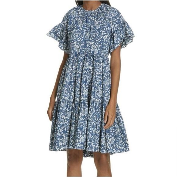 Ulla Johnson Blue And White Tiered Ruffled Midi Sundress